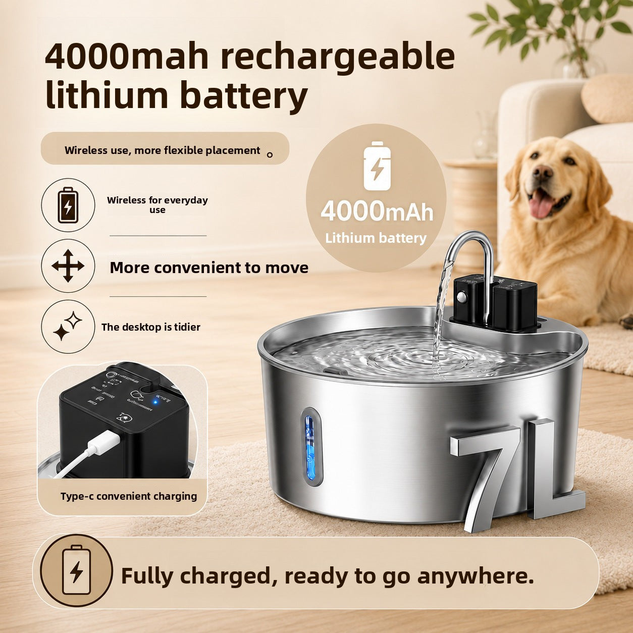 PawSmart AquaMax 7L — Wireless Smart Pet Water Fountain with Silent Pump & Auto Sensor